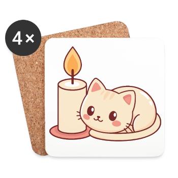 Süße Katze und helle Kerze - Untersetzer (4er-Set) - Weiß - Vorne