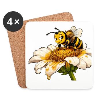 abeille, apiculteur, nid d’abeille, fleurs, insecte des prairies, - Dessous de verre (lot de 4) - blanc - Devant