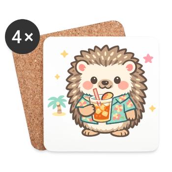 Hawaiian hedgehog with drink - Coasters (set of 4) - white - Front