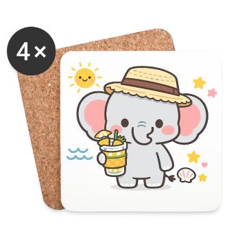 Sommerelefant mit Drink - Untersetzer (4er-Set) - Weiß - Vorne
