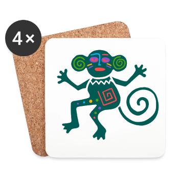 Vieux symbole mexicain avec singe de la jungle - Dessous de verre (lot de 4) - blanc - Devant