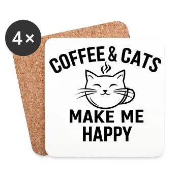 Le café et les chats me rendent heureux, Kaffee Katze - Dessous de verre (lot de 4) - blanc - Devant