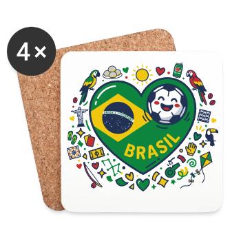 Brasilien Herzball Fußballfreude - Untersetzer (4er-Set) - Weiß - Vorne