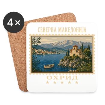 Nordmazedonien Ohrid Vintage Reisemarke - Untersetzer (4er-Set) - Weiß - Vorne