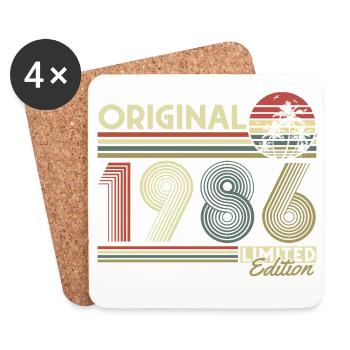 Anniversaire rétro vintage vintage original de 1986 - Dessous de verre (lot de 4) - blanc - Devant