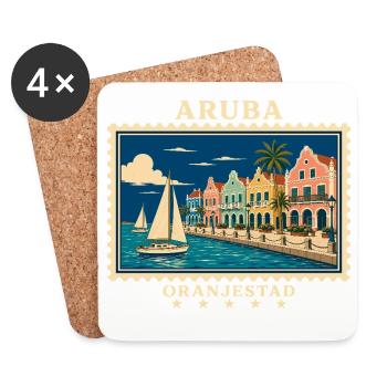 Aruba Oranjestad Vintage Reisemarke - Untersetzer (4er-Set) - Weiß - Vorne