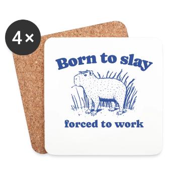 Capybara « Né pour tuer Forcé de travailler » - bleu - Dessous de verre (lot de 4) - blanc - Devant