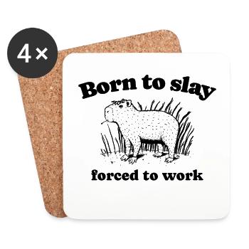 Capybara « Né pour tuer Forcé de travailler » - noir - Dessous de verre (lot de 4) - blanc - Devant