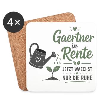 Gärtner in Rente – Gießkanne & Spruch – Geschenk - Untersetzer (4er-Set) - Weiß - Vorne