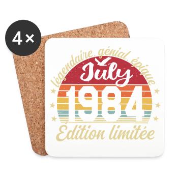 Anniversaire Juillet 1984 Vintage Cadeau - Dessous de verre (lot de 4) - blanc - Devant