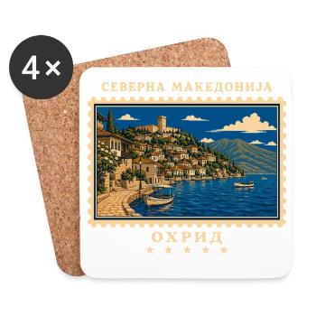 Nordmazedonien Ohrid Vintage Reisemarke - Untersetzer (4er-Set) - Weiß - Vorne