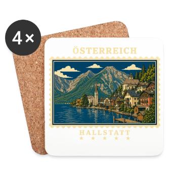 Österreich Hallstatt Vintage Reisemarke - Untersetzer (4er-Set) - Weiß - Vorne