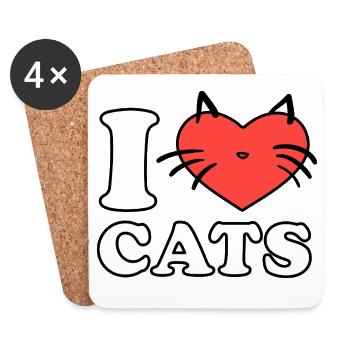 Logo du cœur de J’adore les chats - Dessous de verre (lot de 4) - blanc - Devant