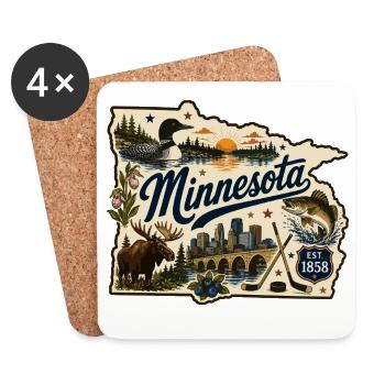 Minnesota Land of 10.000 Lakes Vintage-Aufkleber - Untersetzer (4er-Set) - Weiß - Vorne