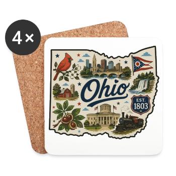Ohio Buckeye State Vintage Travel Sticker - Coasters (set of 4) - white - Front