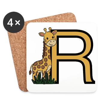 Giraffe mit goldenem R - Untersetzer (4er-Set) - Weiß - Vorne