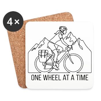 Ein Rad nach dem anderen Weibliche Radfahrer-Linienkunst - Untersetzer (4er-Set) - Weiß - Vorne