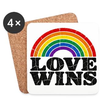 Love Wins Regenbogen CSD Vintage Spruch - Untersetzer (4er-Set) - Weiß - Vorne