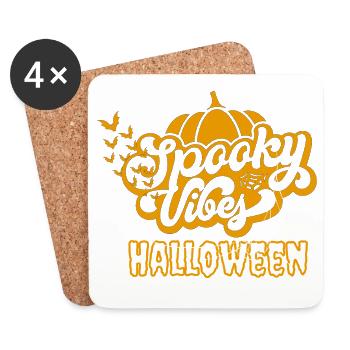 Spooky Vibes Halloween Kürbis Fledermaus Design - Untersetzer (4er-Set) - Weiß - Vorne