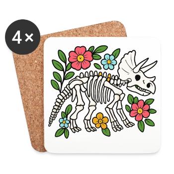 Triceratops Skeleton with Flowers - Coasters (set of 4) - white - Front