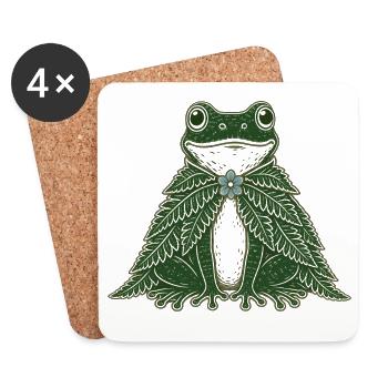 Fern Cloak Frog Cottagecore Folk Art - Coasters (set of 4) - white - Front