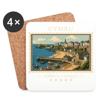 Wales Tenby Vintage Reisemarke - Untersetzer (4er-Set) - Weiß - Vorne