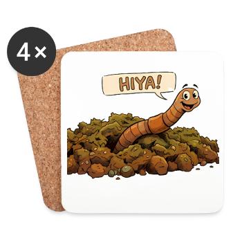 A smiling worm. Earthworm - Coasters (set of 4) - white - Front