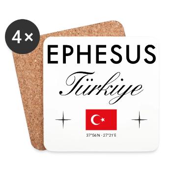 Ephesus Turkey Coordinates Travel Souvenir - Coasters (set of 4) - white - Front