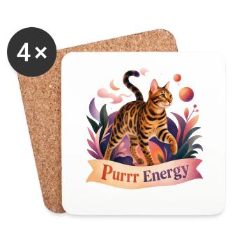 Mystical Folk Art Bengal Cat - Coasters (set of 4) - white - Front