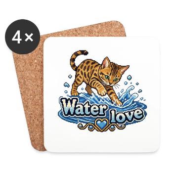 Pixel Art rétro Bengal Cat dans l’eau - Dessous de verre (lot de 4) - blanc - Devant