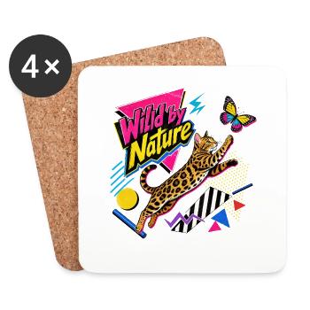 Chat et papillon du Bengale pop art des années 90 - Dessous de verre (lot de 4) - blanc - Devant