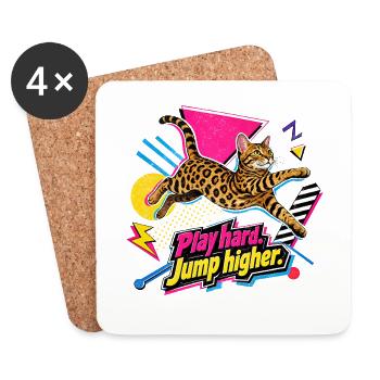 90s Memphis Bengal Cat - Coasters (set of 4) - white - Front