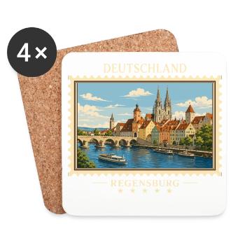Deutschland Regensburg Vintage Reisemarke - Untersetzer (4er-Set) - Weiß - Vorne