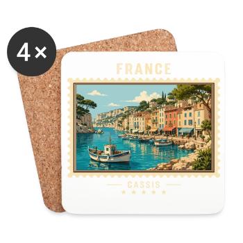 Frankreich Cassis Vintage Reisemarke - Untersetzer (4er-Set) - Weiß - Vorne