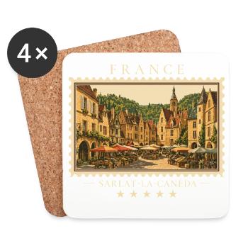 Frankreich Sarlat-la-Canéda Vintage Reisemarke - Untersetzer (4er-Set) - Weiß - Vorne