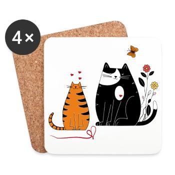 Katzenfreunde - Untersetzer (4er-Set) - Weiß - Vorne