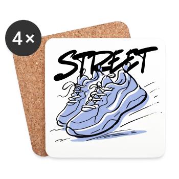 Blaues Sneaker-Design im Skizzenstil - Untersetzer (4er-Set) - Weiß - Vorne
