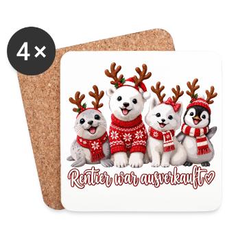 Rentier Kuschelcrew Winterzeit - Untersetzer (4er-Set) - Weiß - Vorne