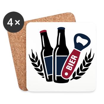 Flaschenoeffner Bier Logo - Untersetzer (4er-Set) - Weiß - Vorne