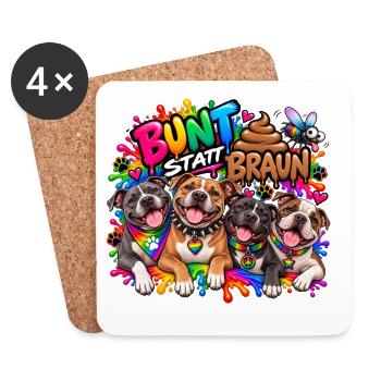 Bunt statt braun! Hunde - Staffordshire Terrier  - Untersetzer (4er-Set) - Weiß - Vorne