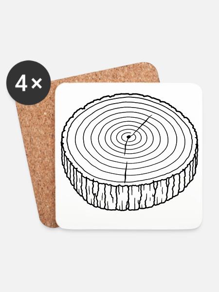 Baumscheibe Jahresringe – Holz Natur - Untersetzer (4er-Set) - Weiß