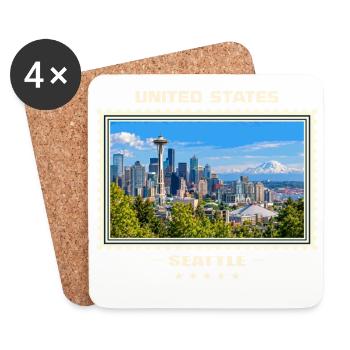 Vereinigte Staaten Seattle Vintage Reisemarke - Untersetzer (4er-Set) - Weiß - Vorne