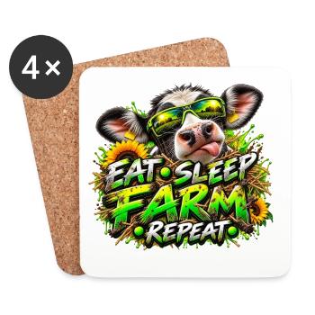 Eat Sleep Farm Repeats - Untersetzer (4er-Set) - Weiß - Vorne
