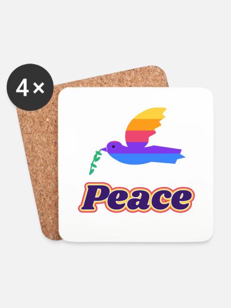 Friedenstaube Retro – Peace Taube 70er - Untersetzer (4er-Set) - Weiß