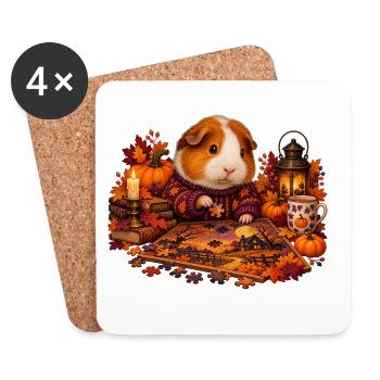 Meerschweinchen legt ein Herbstpuzzle - Untersetzer (4er-Set) - Weiß - Vorne