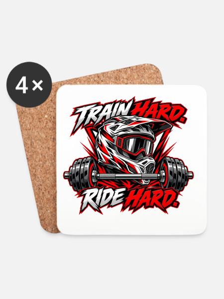 Train Hard Ride Hard: Motocross & Fitness Lifestyl - Untersetzer (4er-Set) - Weiß
