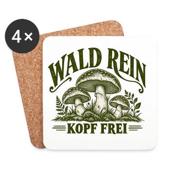 Wald rein – Kopf frei | Pilz & Natur Spruch - Untersetzer (4er-Set) - Weiß - Vorne