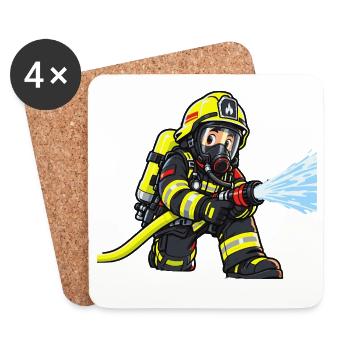 Kleiner Feuerwehrheld – Atemschutz Feuerwehr Kinde - Untersetzer (4er-Set) - Weiß - Vorne