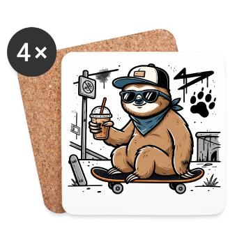 Cooles Faultier auf Skateboard – Street Art - Untersetzer (4er-Set) - Weiß - Vorne