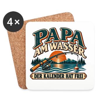 Papa am Wasser  Kalender hat frei | Angler Spruch - Untersetzer (4er-Set) - Weiß - Vorne